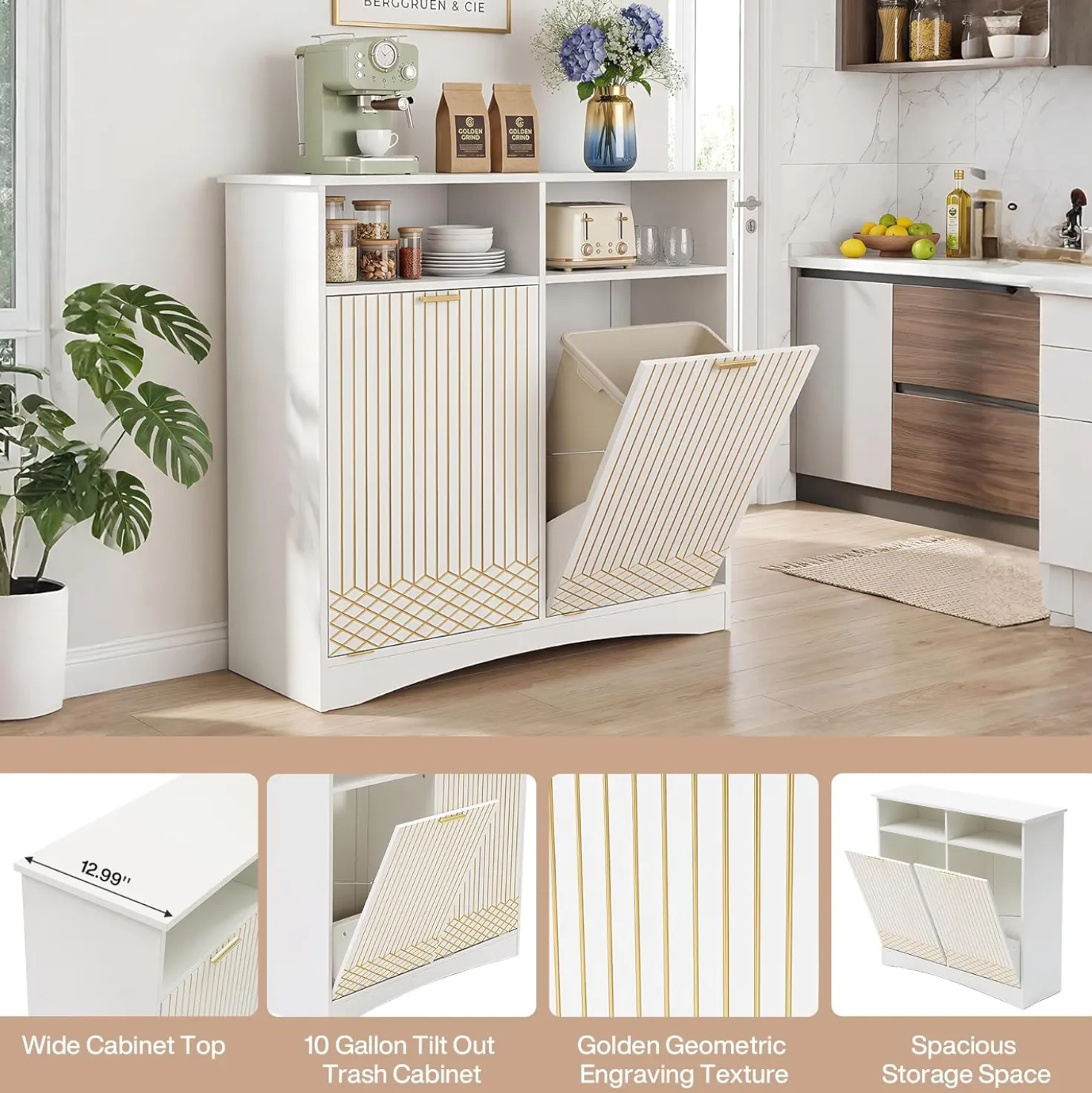 Double Tilt Out Trash Cabinet, 10 Gallon Hidden Trash Can Storage Cabinet