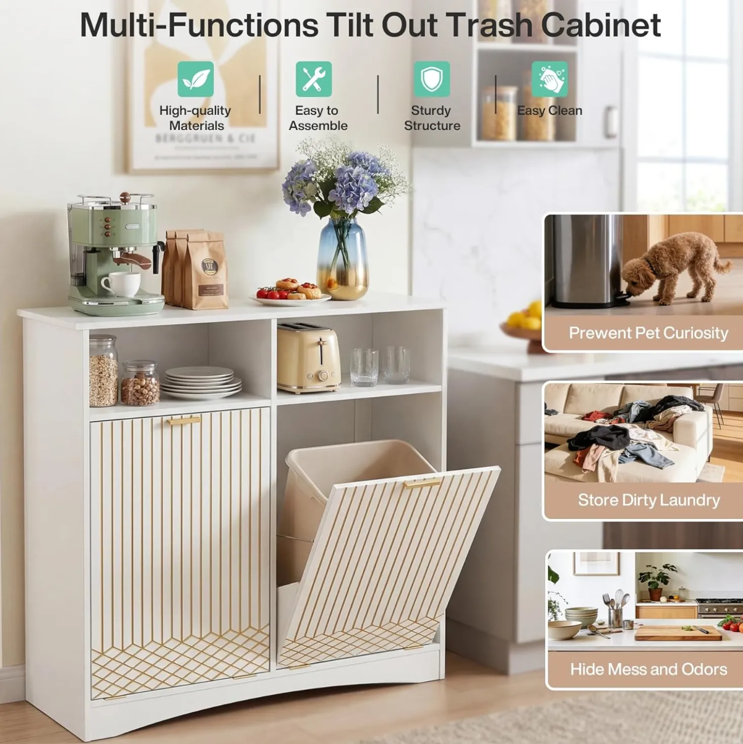 Double Tilt Out Trash Cabinet, 10 Gallon Hidden Trash Can Storage Cabinet
