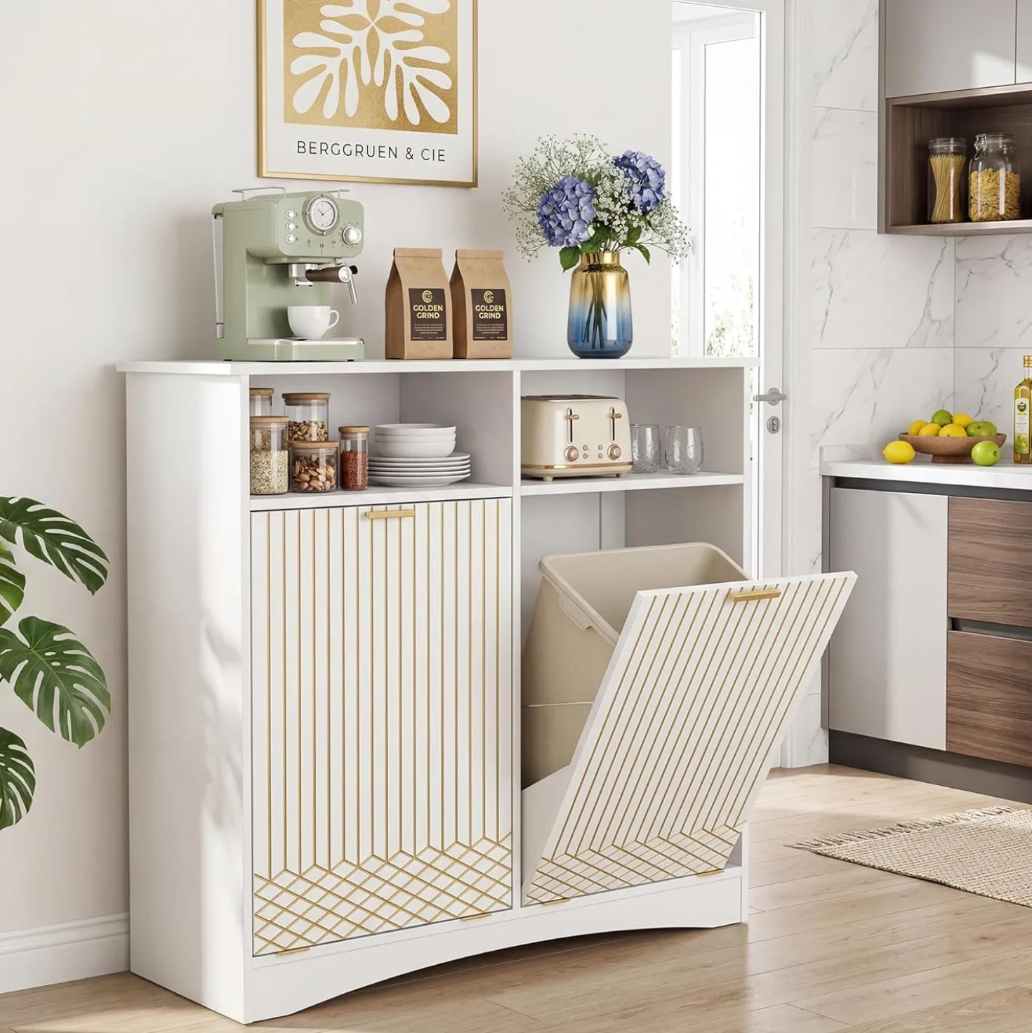 Double Tilt Out Trash Cabinet, 10 Gallon Hidden Trash Can Storage Cabinet