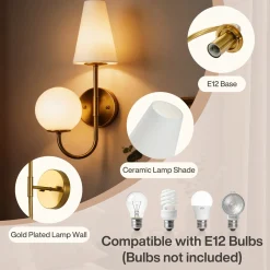 Double-Headed Wall Sconce, Elegant Wall Lamp Light Fixtures with Glass Shade