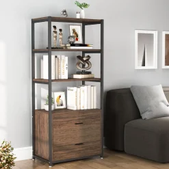 2-Drawer Bookshelf Etagere Bookcase with Open Shelves