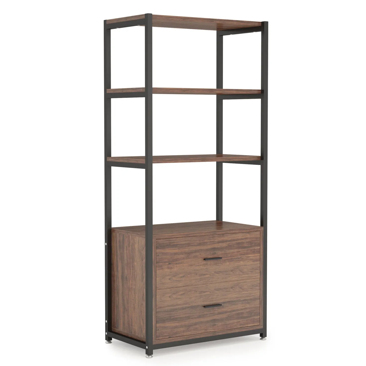 2-Drawer Bookshelf Etagere Bookcase with Open Shelves