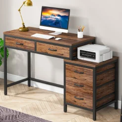 5-Drawer Computer Desk, Study Writing Table with Reversible Drawer Cabinet