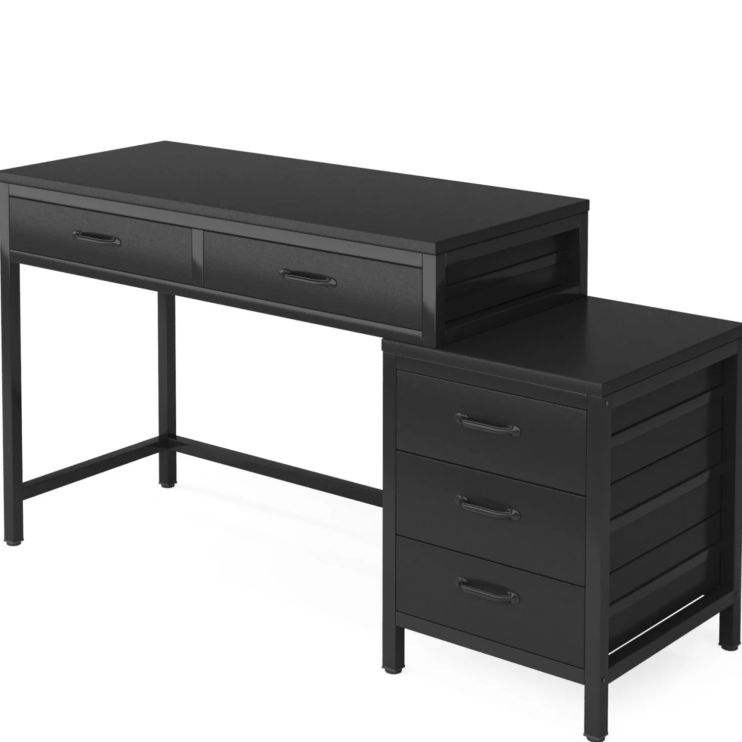 5-Drawer Computer Desk, Study Writing Table with Reversible Drawer Cabinet