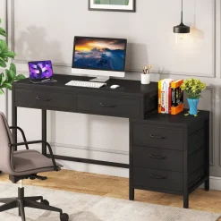 5-Drawer Computer Desk, Study Writing Table with Reversible Drawer Cabinet