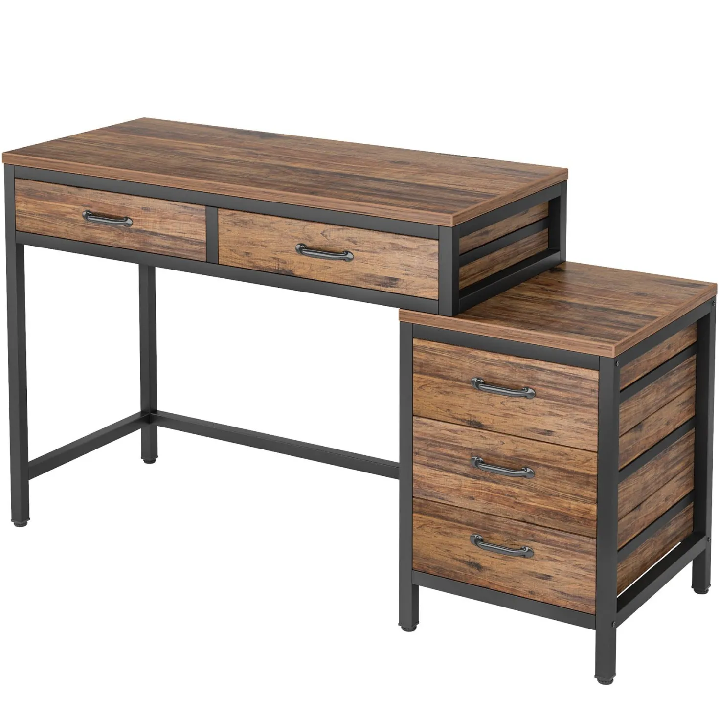 5-Drawer Computer Desk, Study Writing Table with Reversible Drawer Cabinet