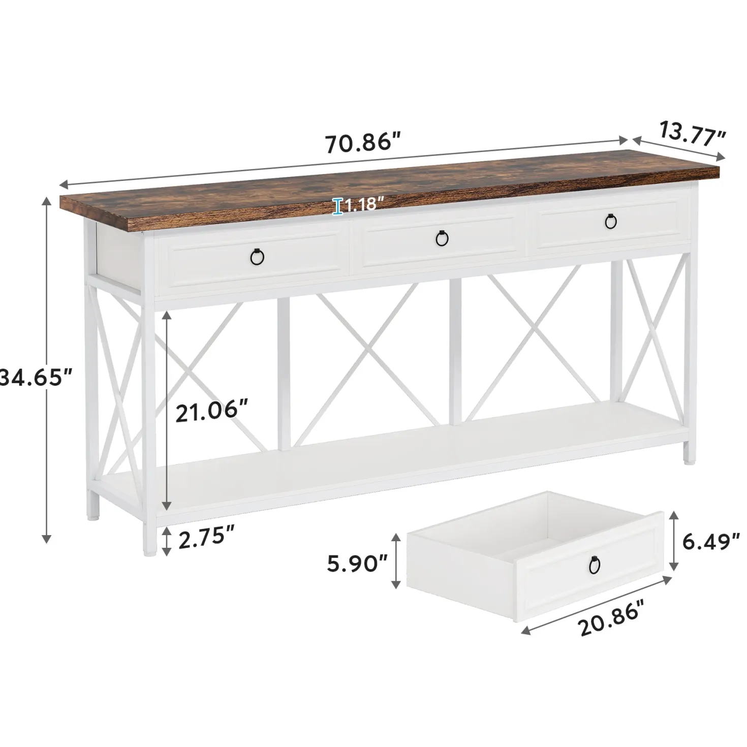 3-Drawer Console Table, 70.8" Sofa Foyer Table with Storage Shelf