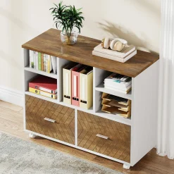 2-Drawer File Cabinet, Mobile Lateral Filing Cabinet with Shelves