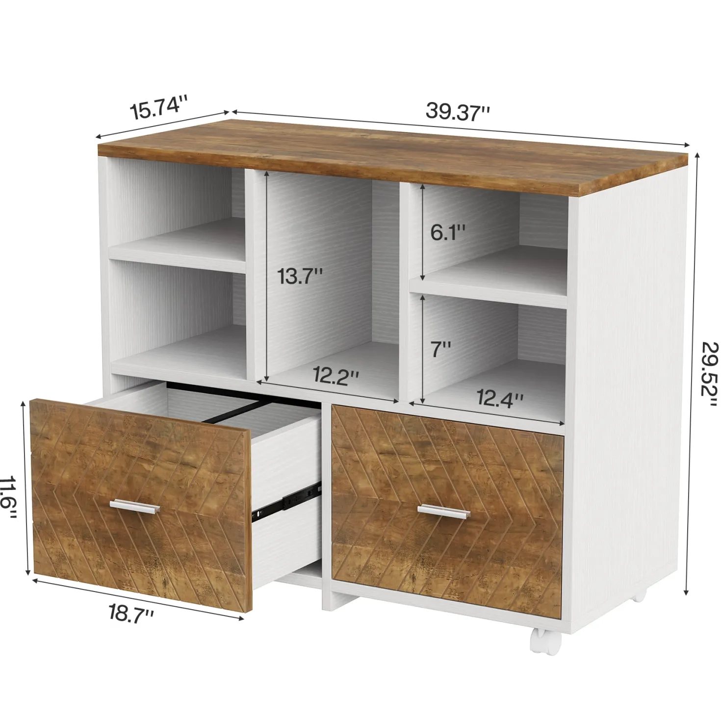 2-Drawer File Cabinet, Mobile Lateral Filing Cabinet with Shelves