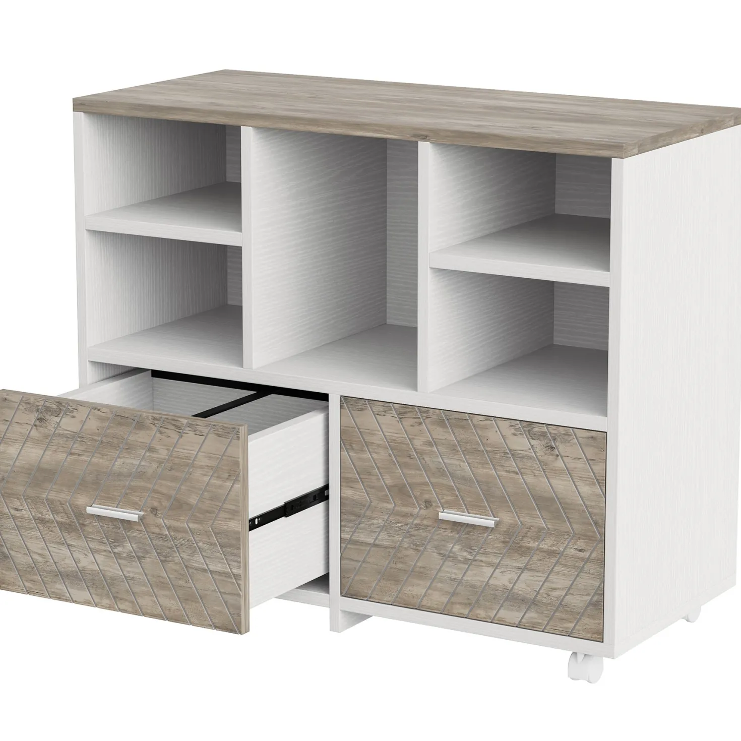 2-Drawer File Cabinet, Mobile Lateral Filing Cabinet with Shelves