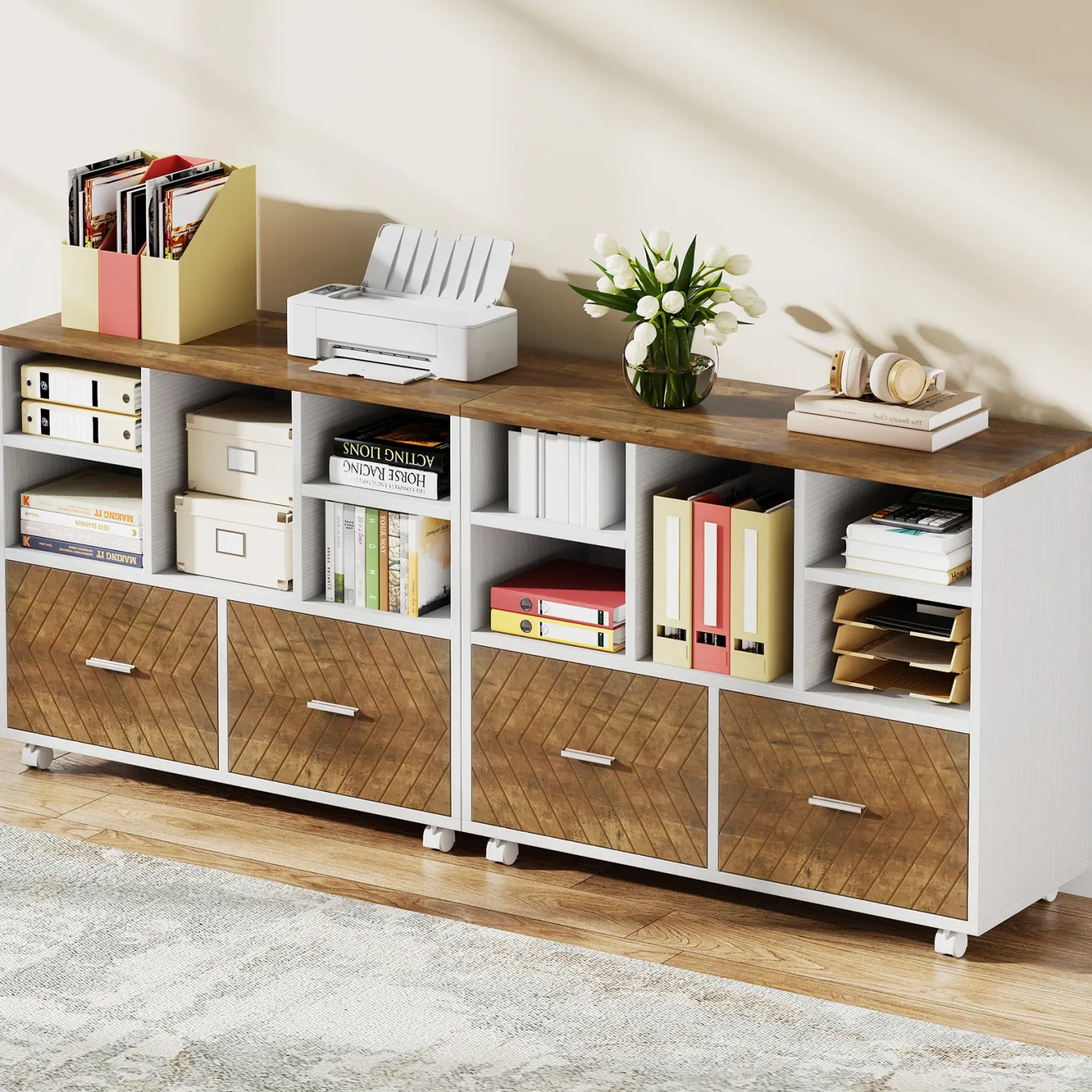 2-Drawer File Cabinet, Mobile Lateral Filing Cabinet with Shelves
