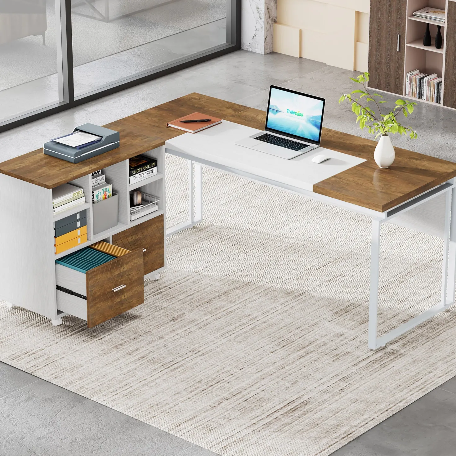 2-Drawer File Cabinet, Mobile Lateral Filing Cabinet with Shelves