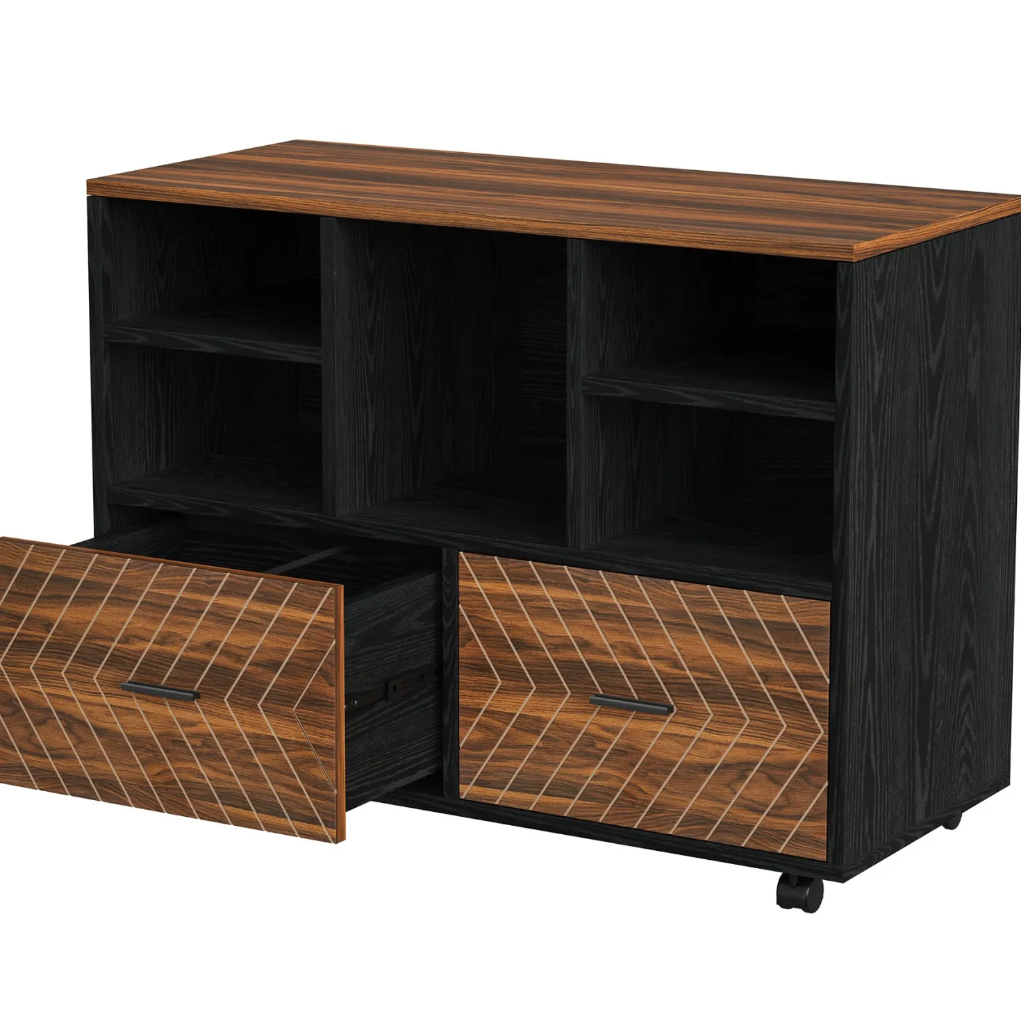 2-Drawer File Cabinet, Mobile Lateral Filing Cabinet with Shelves