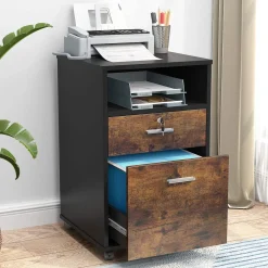 2-Drawer File Cabinet Mobile Printer Stand with Lock