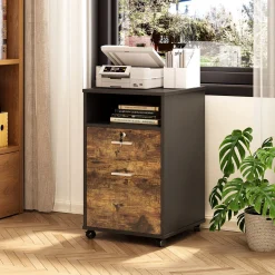2-Drawer File Cabinet Mobile Printer Stand with Lock