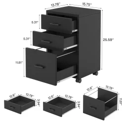 3-Drawer File Cabinet, Modern Rolling Printer Stand for Home Office