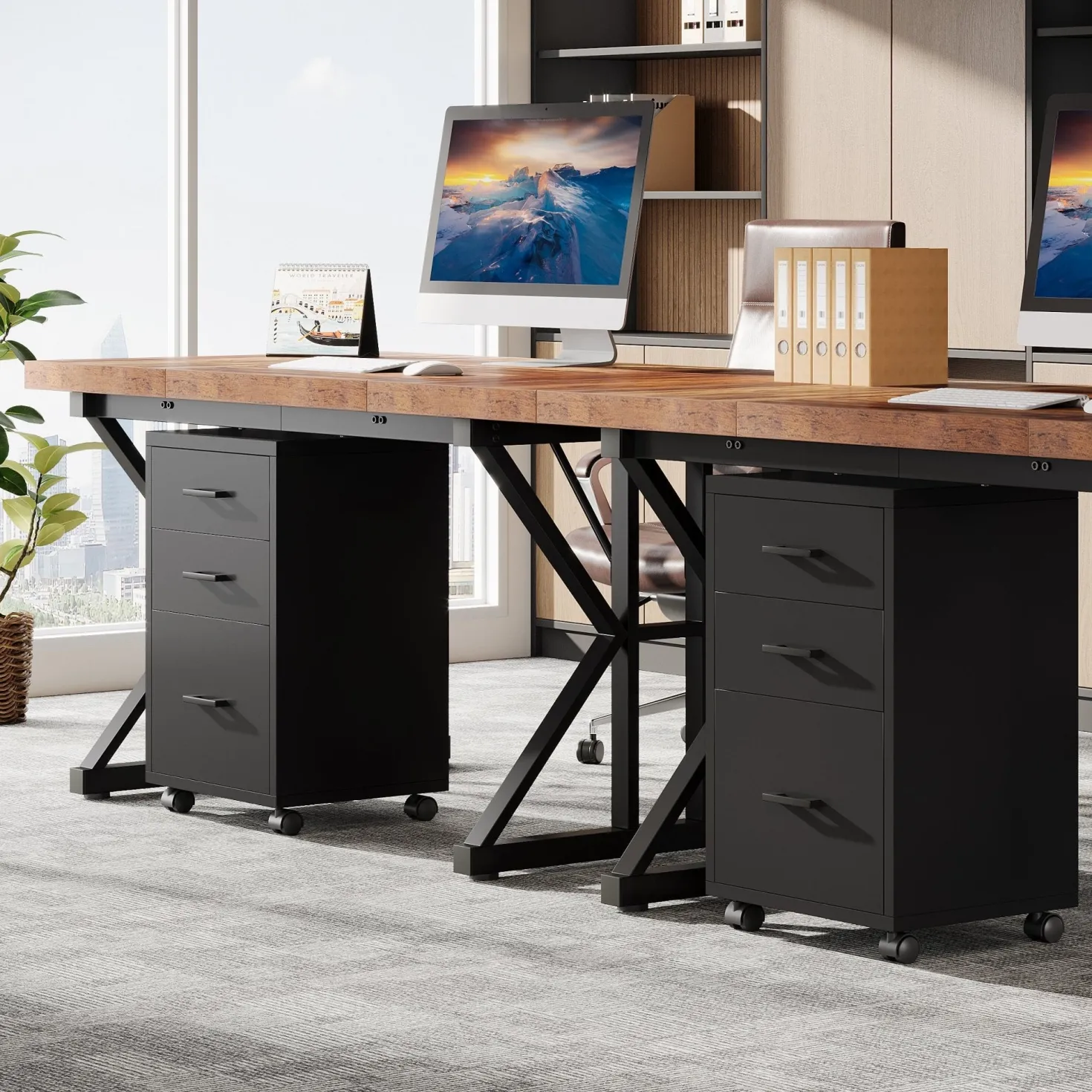 3-Drawer File Cabinet, Modern Rolling Printer Stand for Home Office