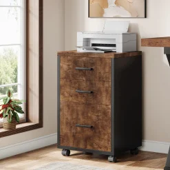 3-Drawer File Cabinet, Modern Rolling Printer Stand for Home Office