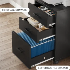 3-Drawer File Cabinet, Modern Rolling Printer Stand for Home Office