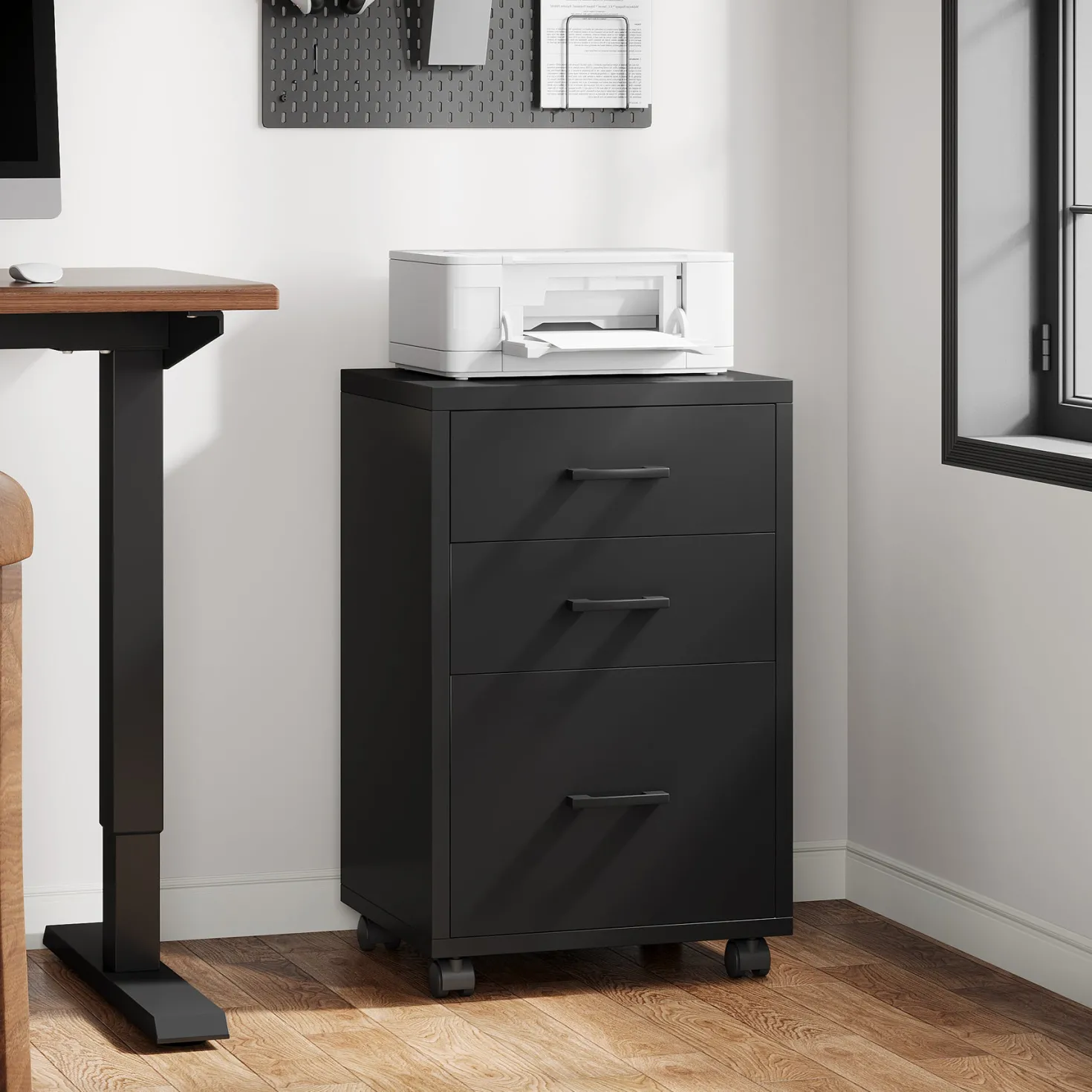 3-Drawer File Cabinet, Modern Rolling Printer Stand for Home Office