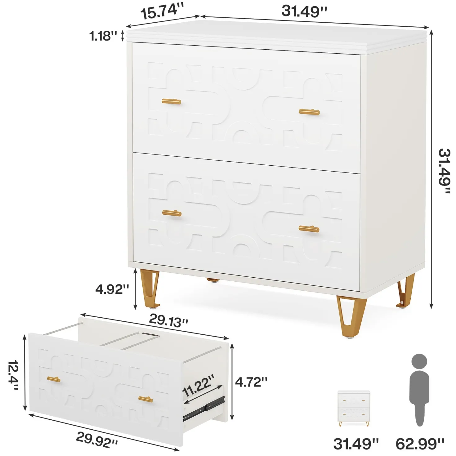 2-Drawer File Cabinet, Modern Storage Filing Cabinet Printer Stand