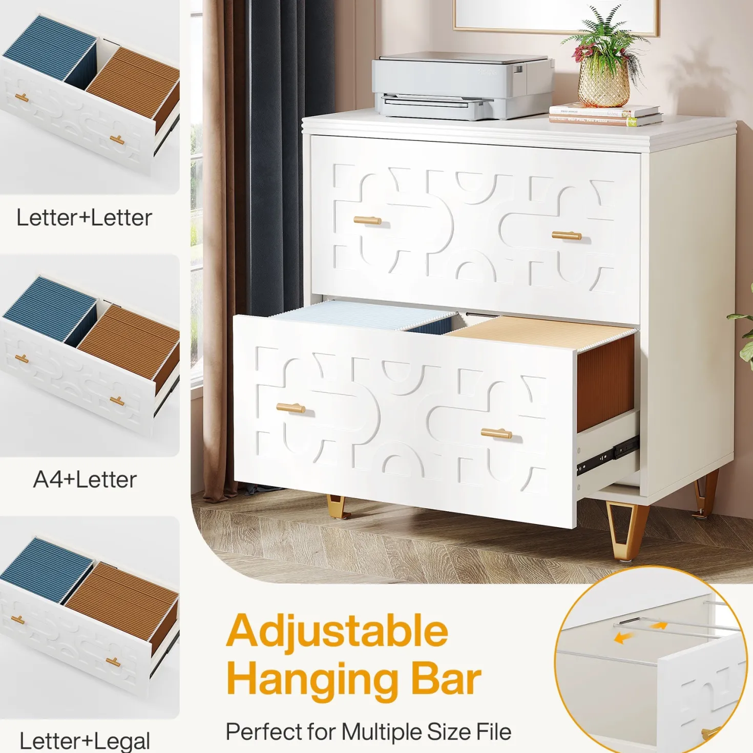 2-Drawer File Cabinet, Modern Storage Filing Cabinet Printer Stand