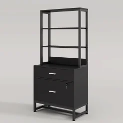 2-Drawer File Cabinet, Vertical Filing Cabinet with Lock & Bookshelf