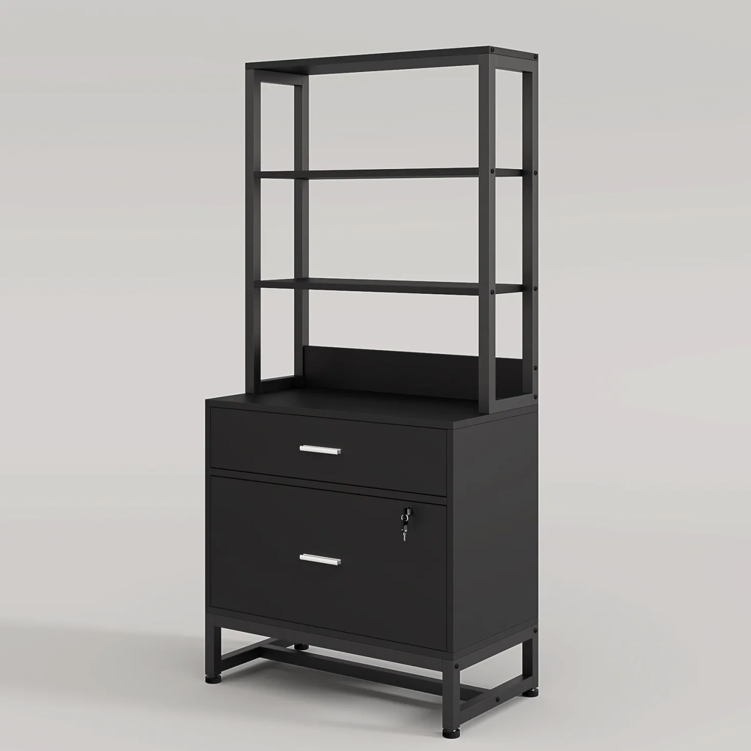 2-Drawer File Cabinet, Vertical Filing Cabinet with Lock & Bookshelf