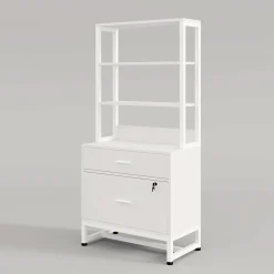 2-Drawer File Cabinet, Vertical Filing Cabinet with Lock & Bookshelf