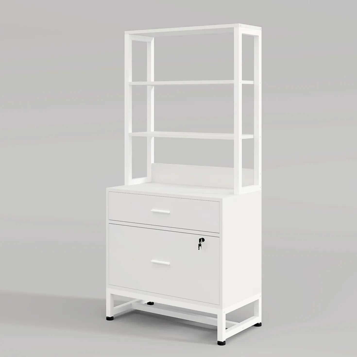 2-Drawer File Cabinet, Vertical Filing Cabinet with Lock & Bookshelf