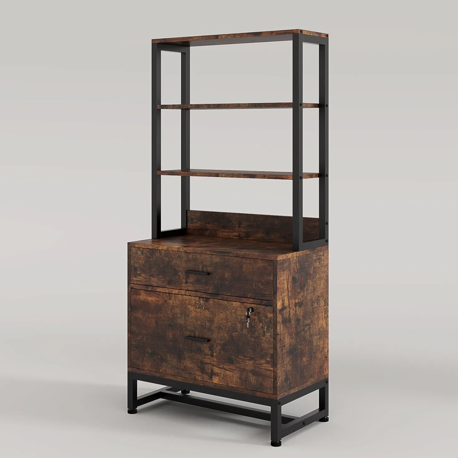 2-Drawer File Cabinet, Vertical Filing Cabinet with Lock & Bookshelf