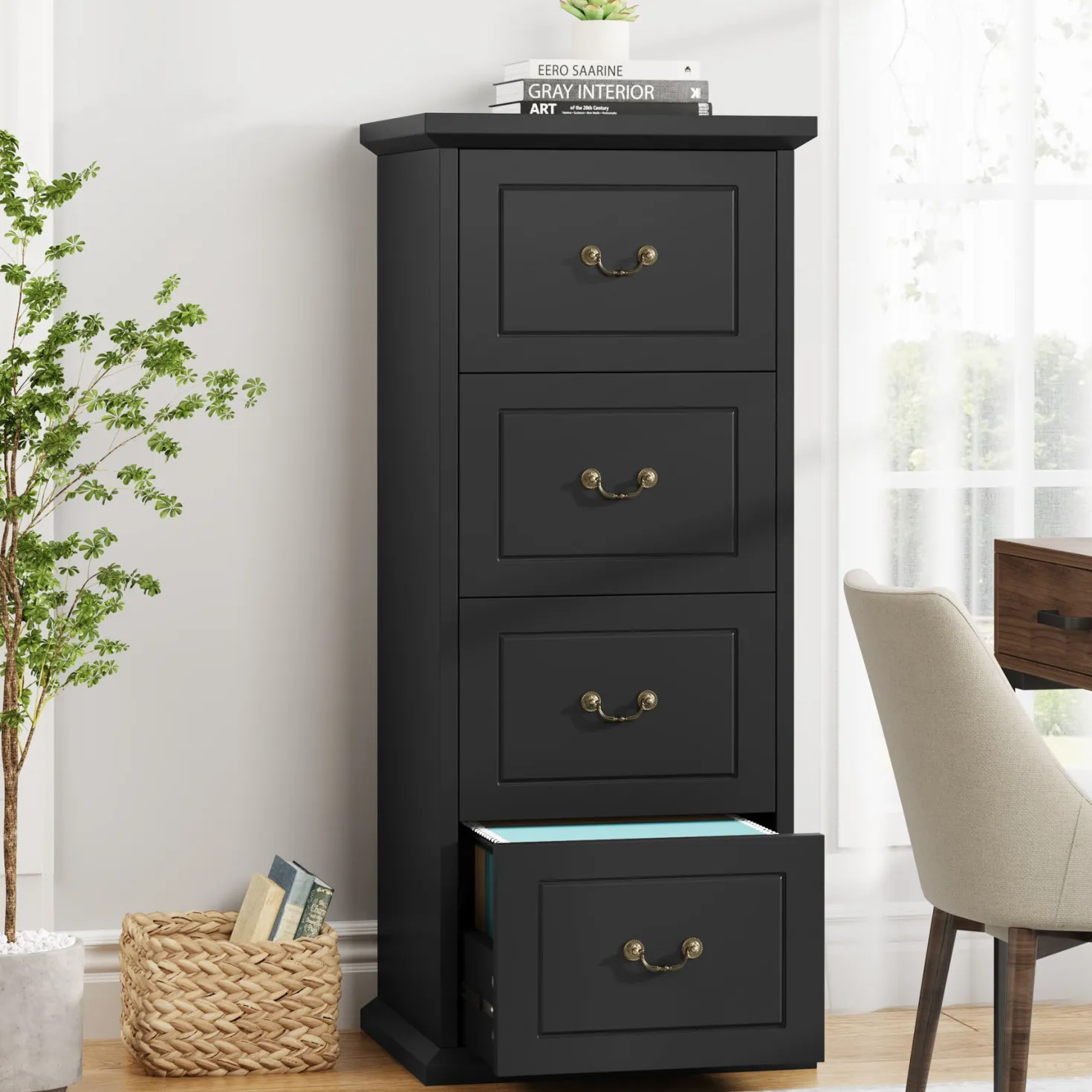 4-Drawer File Cabinet, Vertical Storage Filing Cabinet for A4 /Letter Size