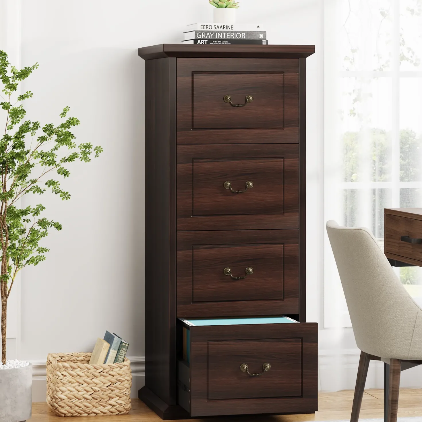 4-Drawer File Cabinet, Vertical Storage Filing Cabinet for A4 /Letter Size