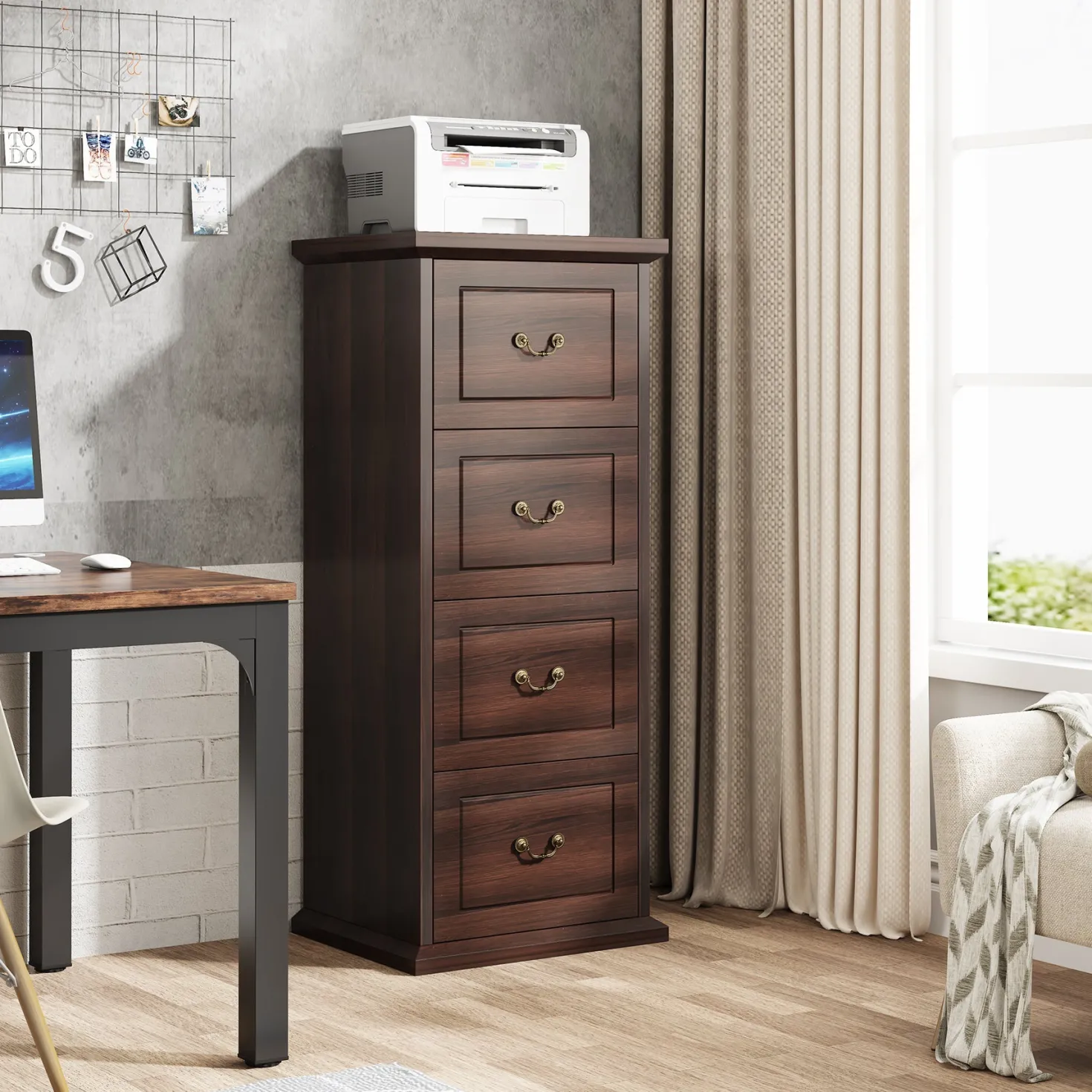 4-Drawer File Cabinet, Vertical Storage Filing Cabinet for A4 /Letter Size