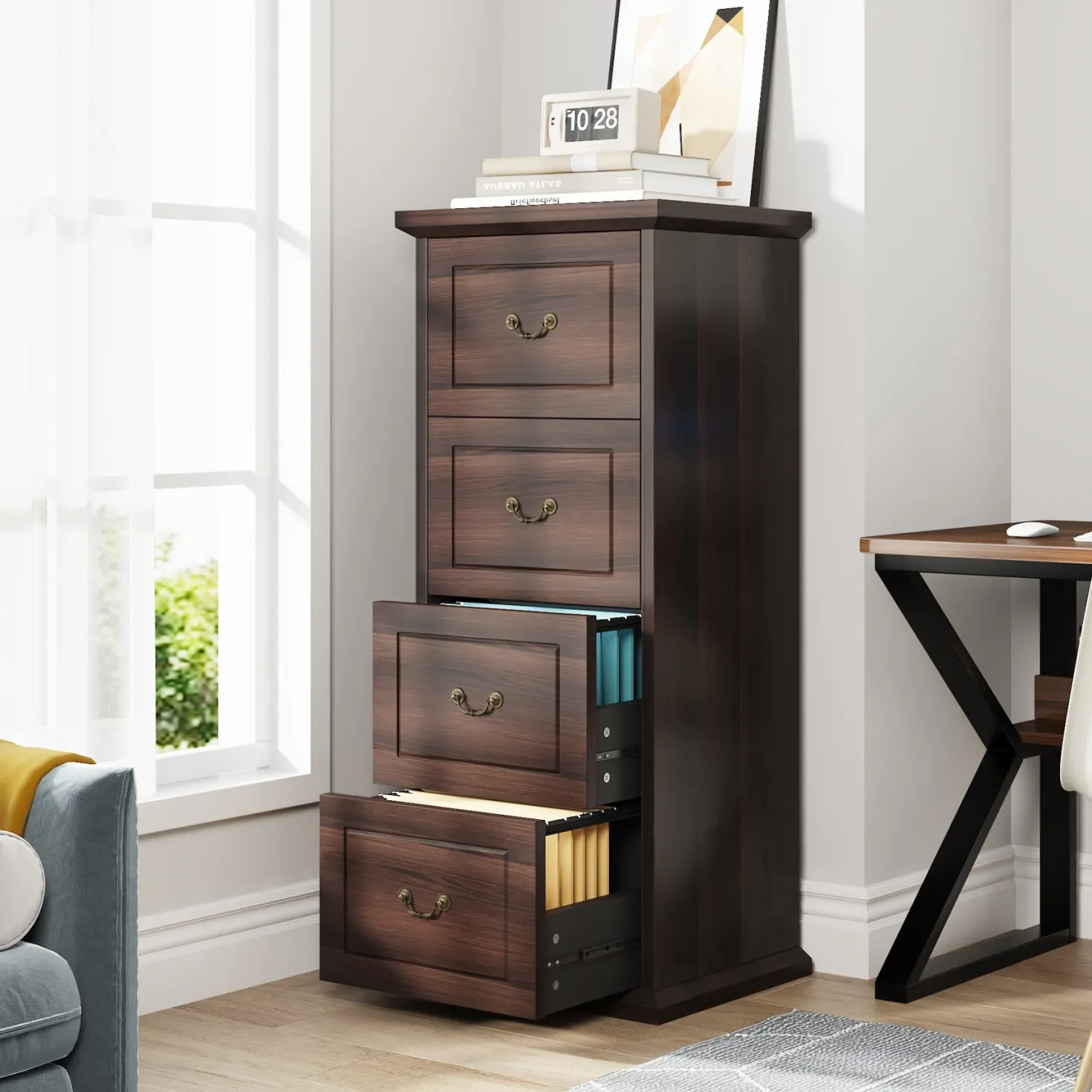 4-Drawer File Cabinet, Vertical Storage Filing Cabinet for A4 /Letter Size