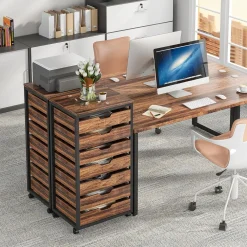 5-Drawer File Cabinet, Wood Mobile Storage Drawer Unit Industrial Office Cabinet with Drawers & Wheels