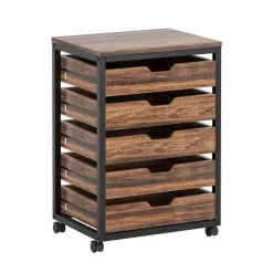 5-Drawer File Cabinet, Wood Mobile Storage Drawer Unit Industrial Office Cabinet with Drawers & Wheels