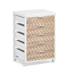 5-Drawer File Cabinet, Wood Mobile Storage Drawer Unit Industrial Office Cabinet with Drawers & Wheels
