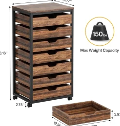 5-Drawer File Cabinet, Wood Mobile Storage Drawer Unit Industrial Office Cabinet with Drawers & Wheels