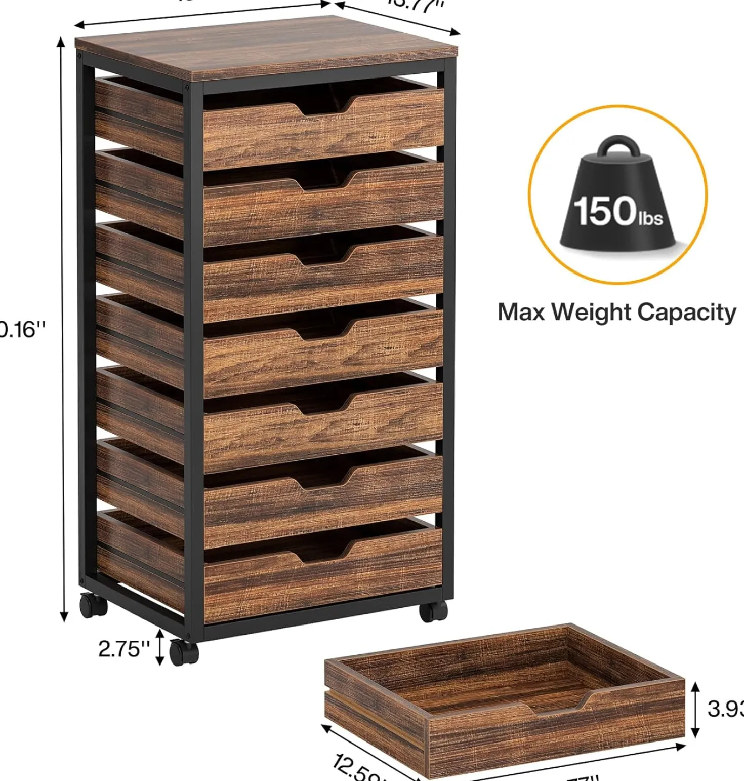 5-Drawer File Cabinet, Wood Mobile Storage Drawer Unit Industrial Office Cabinet with Drawers & Wheels