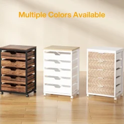 5-Drawer File Cabinet, Wood Mobile Storage Drawer Unit Industrial Office Cabinet with Drawers & Wheels