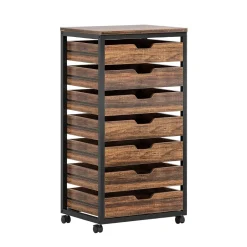 5-Drawer File Cabinet, Wood Mobile Storage Drawer Unit Industrial Office Cabinet with Drawers & Wheels