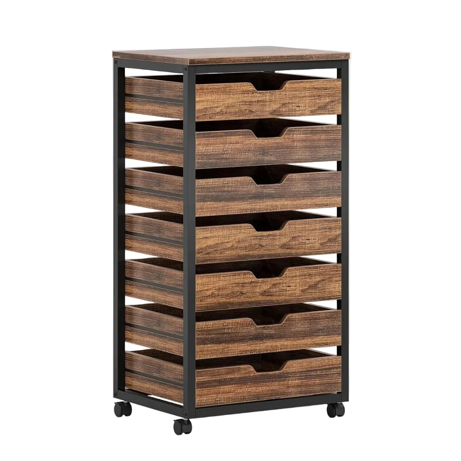 5-Drawer File Cabinet, Wood Mobile Storage Drawer Unit Industrial Office Cabinet with Drawers & Wheels