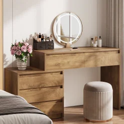 5-Drawer Makeup Vanity Desk, Modern Dressing Table with Cabinet
