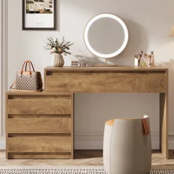 5-Drawer Makeup Vanity Desk, Modern Dressing Table with Cabinet