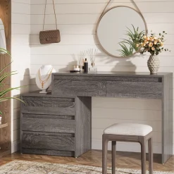 5-Drawer Makeup Vanity Desk, Modern Dressing Table with Cabinet