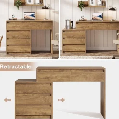 5-Drawer Makeup Vanity Desk, Modern Dressing Table with Cabinet