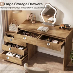 5-Drawer Makeup Vanity Desk, Modern Dressing Table with Cabinet