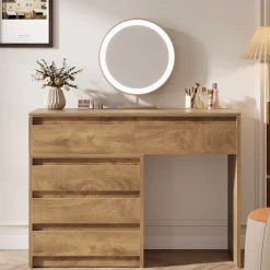 5-Drawer Makeup Vanity Desk, Modern Dressing Table with Cabinet