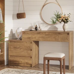 5-Drawer Makeup Vanity Desk, Modern Dressing Table with Cabinet